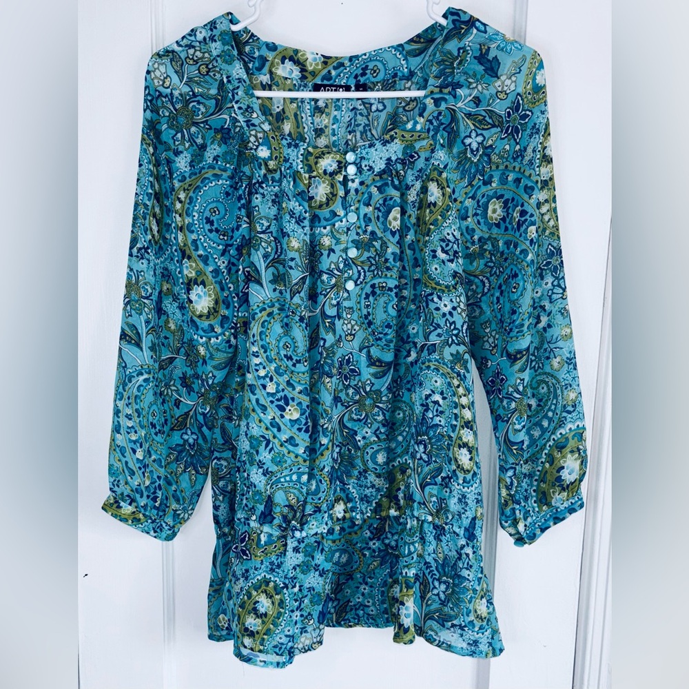 Apt. 9 Teal and Olive Patterned Skirt Sz Medium